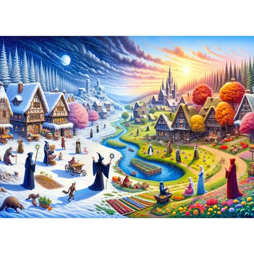 HUADADA Puzzle für Erwachsene 1000 Teile - Verzauberte Dörfer in verschiedenen Jahreszeiten HUADADA Puzzle für Erwachsene 1000 Teile - Verzauberte Dörfer in verschiedenen Jahreszeiten von HUADADA