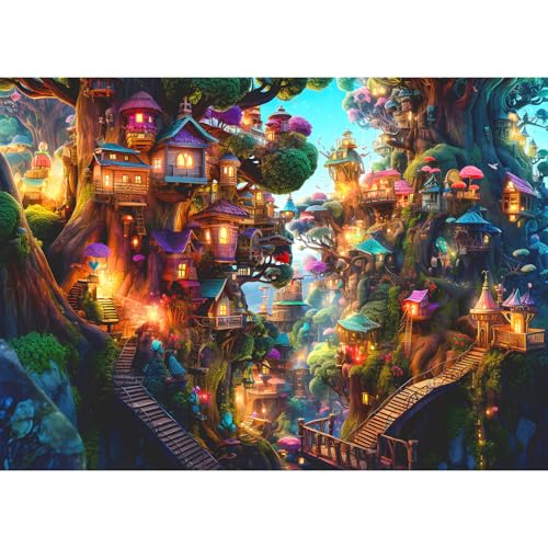 HUADADA Puzzles für Erwachsene, 1000 Teile, Puzzles für Erwachsene, kreative Puzzles für Erwachsene, Kinder, Familie, Lernspiele, Heimdekoration, Geschenk, Waldbaumhaus (70 x 50 cm) von HUADADA
