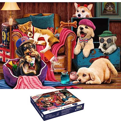 Huadada Puzzle 1000 Teile,Puzzle für Erwachsene Kinder Kunst GemäLde RäTsel Tiere Fantasy Anspruchsvoll Schwierig Jigsaw Puzzle für Kinder MäDchen Lernspiel Herausforderung Spielzeug(Dog) von HUADADA
