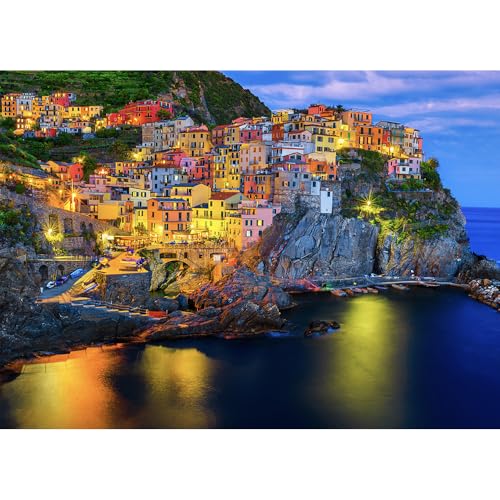 Puzzle 1000 Teile, 1000 Teile Puzzle für Erwachsene und Kinder, Impossible Puzzle, Puzzle-Geschenk, Clevere Rätsel, Puzzle Farbenfrohes (Cinque Terre at Evening) von HUADADA