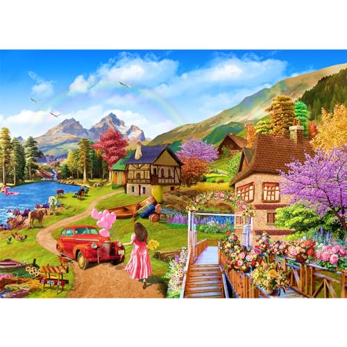 Puzzle 1000 Teile,Puzzle Erwachsene, Impossible Geschicklichkeitsspiel für Die Ganze Familie, Farbenfrohes Legespie-Kleines Haus am See von HUADADA
