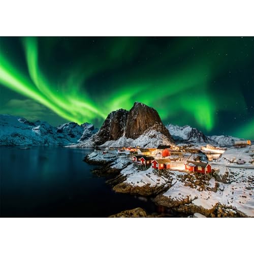 Puzzle 1000 Teile,Puzzle Erwachsene, Impossible Puzzle, Geschicklichkeitsspiel für die ganze Familie,Puzzle farbenfrohes Legespiel-Norwegen Aurora Borealis.Home Dekoration Puzzle. von HUADADA