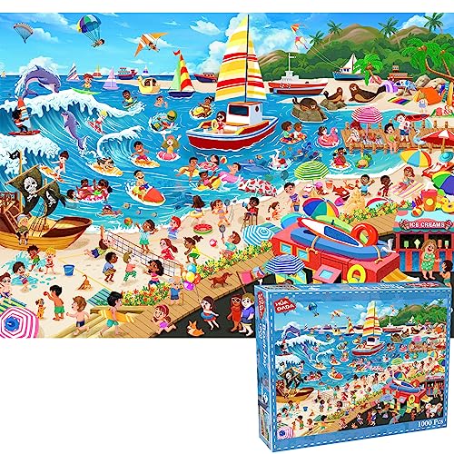 Puzzle 1000 Teile,Puzzle Erwachsene,Klassische Puzzles， Impossible Puzzle, Geschicklichkeitsspiel für die ganze Familie, glücklicher Strand, Home Dekoration Puzzle von HUADADA