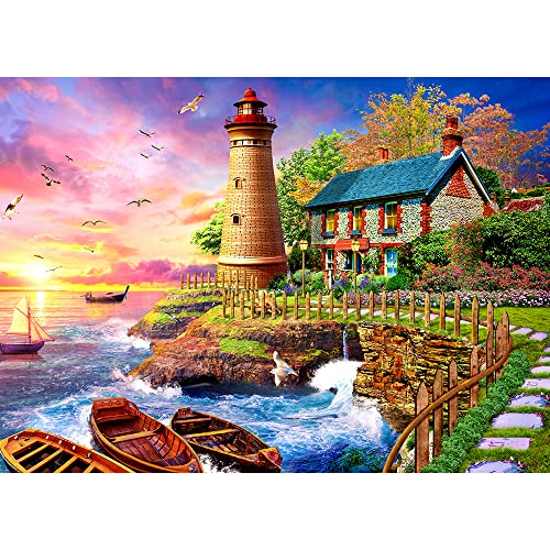 HUADADA Puzzle 1000 Teile,Puzzle für Erwachsene, Impossible Puzzle, Geschicklichkeitsspiel für die ganze Familie,Puzzle farbenfrohes Legespiel-Leuchtturm am Meer.Home Dekoration Puzzle. von HUADADA