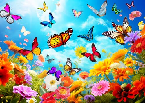 Puzzle 1000 Teile Erwachsene Puzzle farbenfrohes Legespiel-Blumen und Schmetterlinge von HUADADA