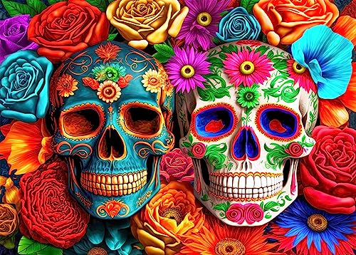 Puzzle 1000 Teile ErwachsenePuzzle farbenfrohes Legespiel-Bunter Blumen Schädel Home Dekoration Puzzle von HUADADA