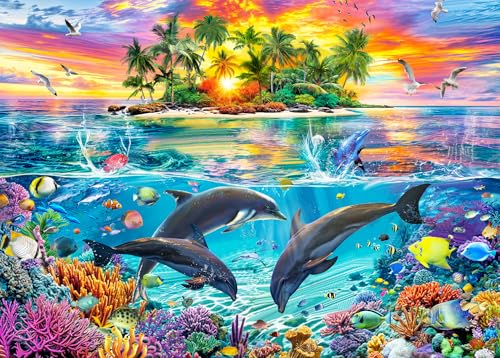 Puzzle 1000 Teile für Erwachsene,Puzzle klassisches Lernspiel-Glücklicher Delphin-Wunderschönes Dekoration Geschenke von HUADADA