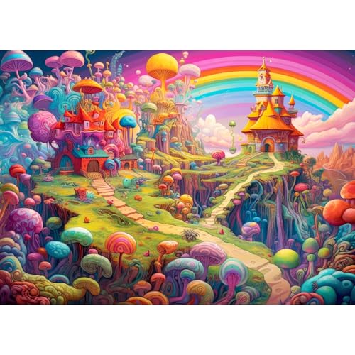HUADADA Puzzle 1000 Teile für Erwachsene - Fantastischer Pilz, 70 cm x 50 cm, Karton, Jigsaw, Märchenhaft, 1000-Teile-Puzzle für Erwachsene, 1 Set, 1000 Teile, 1000 Stück, 14 Jahre und älter von HUADADA
