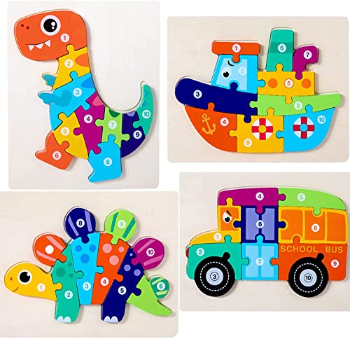 Puzzle Holzpuzzle Ab 1 2 3 4 Jahren Kinder 4 STK Dinosaurier 3D Steckpuzzle Holzspielzeug Montessori Holz Spielzeug Lernspielzeug PäDagogisches Geschenk Spiele for MäDchen Jungen Toddler von HUADADA