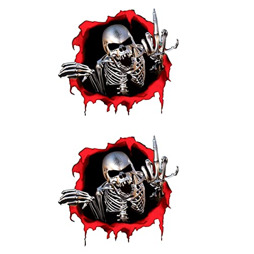 HUAJINGKEJI 2 Stück 15 x 14 cm Totenkopf Mittelfinger lustige Autoaufkleber Autofenster dekorativer Aufkleber Totenkopf Aufkleber für Auto von HUAJINGKEJI