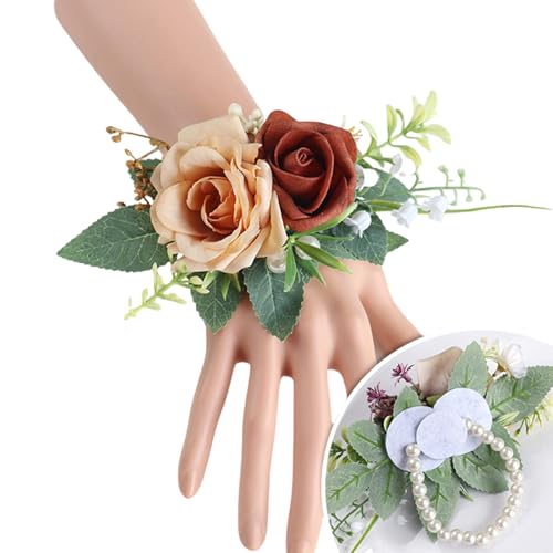 HUAJINGKEJI Elegante Brautjungfer-Corsage Realistische Rose Boutonniere Handgelenk Blume für Hochzeit und Party Dekoration von HUAJINGKEJI