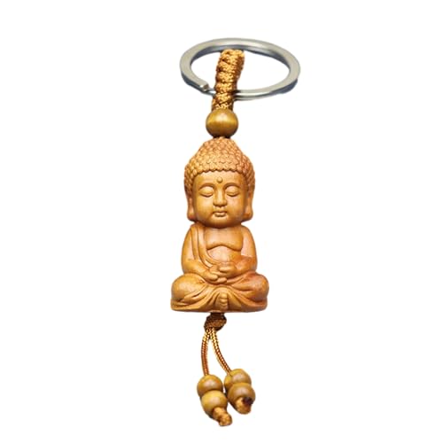 HUAJINGKEJI Fengs Shui Buddha-Anhänger aus Pfirsichholz, Schlüsselanhänger mit Kette, Buddha-Statue symbolisiert von HUAJINGKEJI