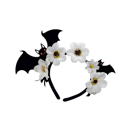 HUAJINGKEJI Halloween-Haarreif mit Blumen- und Fledermaus-Design, flexibel, dunkle Serie, Haarreif für Partys, Veranstaltungen, Fotografie, Kinder, sicheres Halloween-Haarband von HUAJINGKEJI