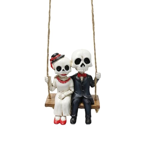 HUAJINGKEJI Halloween-Skelett-Schaukel-Ornament, Kunstharz-Statue für drinnen und draußen, Feiertagsparty-Dekoration mit Holz HUAJINGKEJI Halloween-Skelett-Schaukel-Ornament, Kunstharz-Statue für drinnen und draußen, Feiertagsparty-Dekoration mit Holz von HUAJINGKEJI
