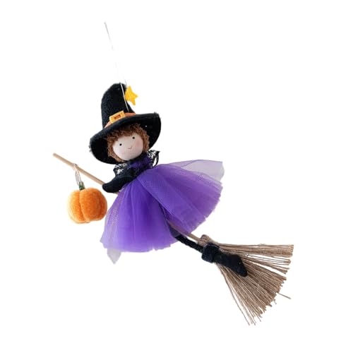 HUAJINGKEJI Hexenfigur aus weichem Stoff, hängende Dekoration, Besen, Mädchen, hängende Ornament für Tür, Fenster, Kaminsims, Zuhause, Party von HUAJINGKEJI
