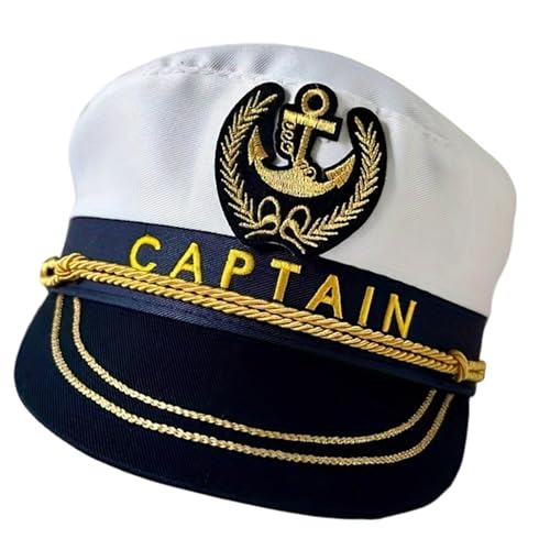 HUAJINGKEJI Klassischer Matrosenhut für Damen, verstellbar, bestickt, Kapitänsmütze, Baumwolle, Halloween, Rollenspiel von HUAJINGKEJI