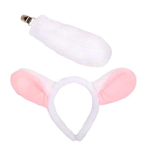 HUAJINGKEJI Modisches Schaf-Ohr-Stirnband und Schwanz-Set für Kinder, weicher Plüsch-Kopfschmuck, Ornament für Kostümpartys und Cosplay-Spaß von HUAJINGKEJI
