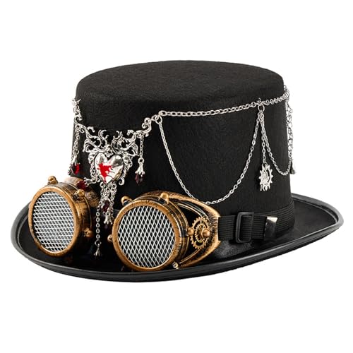 HUAJINGKEJI Punk Zylinder mit Herz-Anhänger und abnehmbarer, verstellbarer Brille für Halloween-Kostümpartys, Bühne HUAJINGKEJI Punk Zylinder mit Herz-Anhänger und abnehmbarer, verstellbarer Brille für Halloween-Kostümpartys, Bühne von HUAJINGKEJI