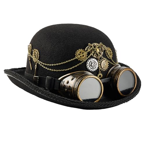 HUAJINGKEJI Punk-Zylinderhut mit abnehmbarer Brille und Metallverzierungen, Kuppelhut für Kostümpartys, Halloween, Cosplay HUAJINGKEJI Punk-Zylinderhut mit abnehmbarer Brille und Metallverzierungen, Kuppelhut für Kostümpartys, Halloween, Cosplay von HUAJINGKEJI