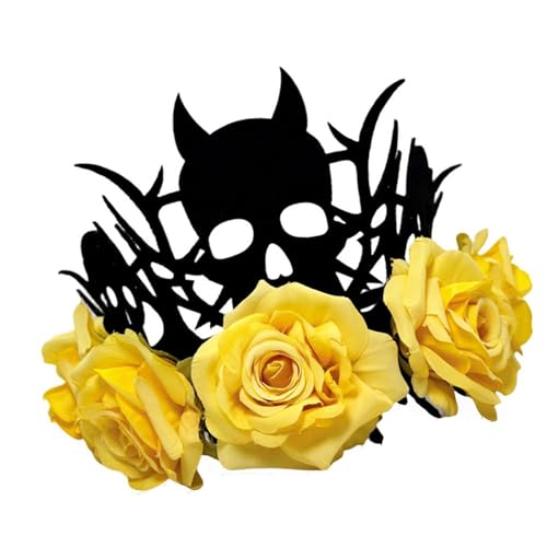 Verstellbare Hexe Teufelskronen Kopfschmuck für Halloween-Partys Weicher Stoff Rosen Kostüm Dekoration Weiche Hexe Teufel Kronen für Cosplay von HUAJINGKEJI