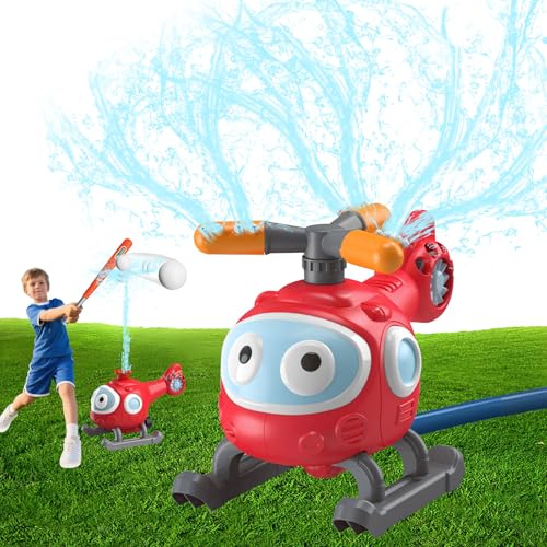 HUAJUN Kinder Outdoor Wasserspielzeug,Wasser Sprinkler, 2-in-1 Hubschrauber Wasserstrahlschlagspielzeug, 2-Düsen 360°-Zyklusspray, Rasensprenkler Spielzeug, Gartenrotationssprinkler von HUAJUN