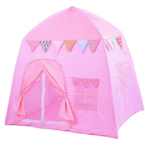 Kinderzelt, Spielhaus mit farbiger Flagge, Prinzessinnen-Pop-Up-Spielhaus für den Innenbereich, faltbares Spielhaus mit Türen und Fenstern für Mädchen, Geburtstagsgeschenk, 51 x 39 x 51 cm (Rosa) von HUAMIAN