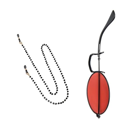 HUANGANG Alastor Cosplay Brille Monokel mit Brillenkette Teufelshörner Haarspangen Horn Kopfbedeckung für Halloween Mottoparty, Einheitsgröße, Metall von HUANGANG