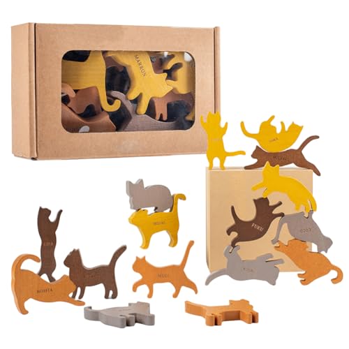 HUAOLAWQ Katzen-Stapelspielzeug aus Holz zum Balancieren, stapelbares Spielset, pädagogisches Balancier-Aktivitätsspielzeug, Geschenk für Kinder und Kleinkinder ab 18 Monaten von HUAOLAWQ