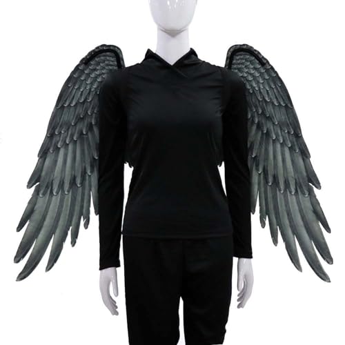 Engel Teufel 3D Große Flügel Krone Set Halloween Ostern Karneval Weihnachten Party Leistung Requisite für Männer Frauen Cosplay Zubehör (Black) von HUAPOPMU