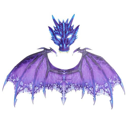 Halloween Drachenflügel Karneval Maskerade Erwachsene Dekoration Vlies Drachenflügel Cosplay Foto Flügel Requisiten (A-Blue Purple) von HUAPOPMU