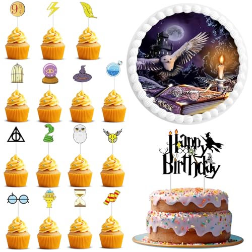 HUARYEN Wizard Tortenbild, 17 Stück Cartoon Tortenaufleger Geburtstag Wizard Tortendeko Essbare Tortenaufleger Wizard Tortendeko Geburtstag für Wizard Theme Party Supplies von HUARYEN