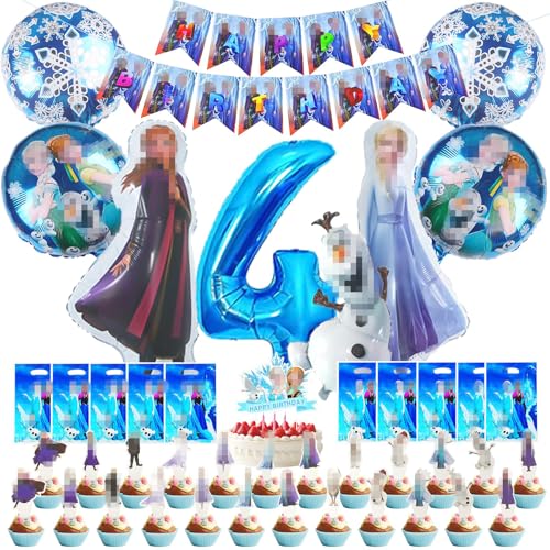 HUARYEN Elsa Geburtstagsparty Deko 4 Jahre, Happy Birthday Frozen Luftballons Frozen Geburtstagsparty Deko Tortendeko für Kinder Geburtstag Party Deko von HUARYEN