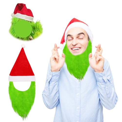 HUARYEN Kostüm Zubehör Weihnachtsmütze und Bart Monster Maske Grün Bart Weihnachtsmütze für Weihnachten Karneval Weihnachtsfeier,Karneval,Cosplay HUARYEN Kostüm Zubehör Weihnachtsmütze und Bart Monster Maske Grün Bart Weihnachtsmütze für Weihnachten Karneval Weihnachtsfeier,Karneval,Cosplay von HUARYEN