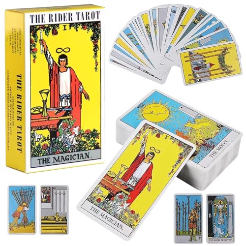 HUARYEN Tarot Karten, 78 Stück Tarotkarten Lern Tarot Karten Anfänger Rider Tarot Cards Tarot für Wahrsagewerkzeuge Kartenspielen Anfänger Familientreffen（ English ） von HUARYEN