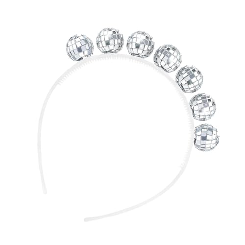 HUATEEN Haarreif Discokugel,Stirnband Kopfschmuck Glitzer Stirnband Discokugel Silber Haarreifen mit Discokugel für 70er 80er Jahre Outfit Party Kostüm Zubehör von HUATEEN