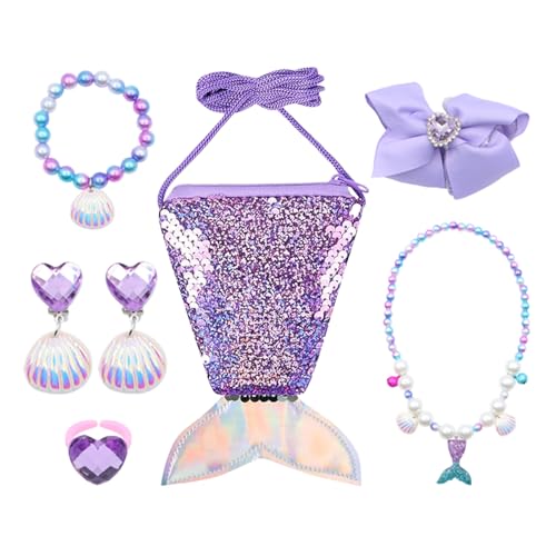 HUATEEN Meerjungfrau Spiel-geldbörse,Kleine Mädchen Schmuckset Kinderschmuck Enthalten Halskette Ringe Armbänder Ohrring Schmuck Set Einhorn für Party Dress Up Geschenk von HUATEEN