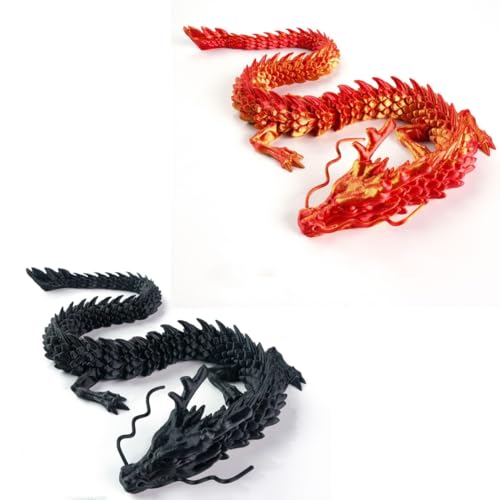HUAWELL 2 Stück 3D-gedruckter Drache, flexibler chinesischer Drache, super größere Größe, 61 cm lang, mit mehreren Farboptionen, Gelenke sind flexibel und beweglich, Geschenk für Kinder (Schwarz und HUAWELL 2 Stück 3D-gedruckter Drache, flexibler chinesischer Drache, super größere Größe, 61 cm lang, mit mehreren Farboptionen, Gelenke sind flexibel und beweglich, Geschenk für Kinder (Schwarz und von HUAWELL