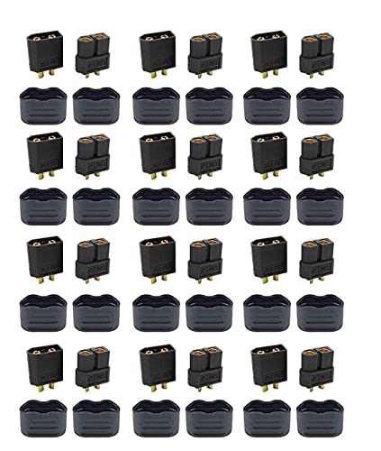 HUAZIZ 12 Paar XT60 Batterie Anschlüsse, XT60 Männlich Weiblich Stecker Buchse,XT60H Mantelgehäuse Stecker für RC-Modell und mehr (12 Stück XT60H Stecker + 12 Stück XT60H Buchse+24 Stück XT60H Sheath) von HUAZIZ