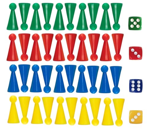 HUAZIZ 40 Piezas Peones 24x13mm + 4 Piezas Coloridos Dados de 6 Caras Con Ángulo Recto, 12mm von HUAZIZ