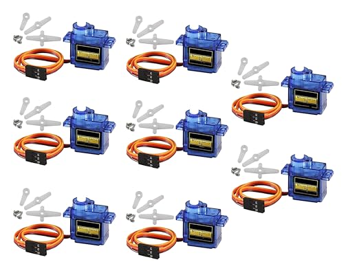 HUAZIZ Micro Servo Motor, S-G-90 9G Micro Servo Motor Kit für RC Roboter Arm/Hand/Walking Helikopter Flugzeug Auto Boot Steuerung mit Kabel, Mini Servos Arduino Project(8 Stück) von HUAZIZ