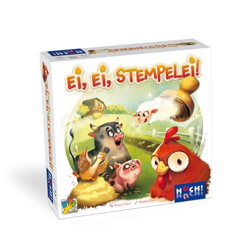 HUCH! | Ei, Ei, Stempelei! | Kinderspiel | Großer Würfelspaß mit 6 hochwertigen Farbstempeln | Bauernhof Tiere | Stempelspiel | Würfelspiel | Für 2 bis 5 Spieler ab 6 Jahren von HUCH!