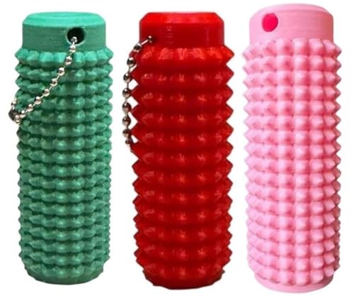 HUFENYU 3 STÜCKE Little Ouchies Pain Fidget Spiky Grippie Stim Schlüsselanhänger Pain Stim Fidget Venting Schlüsselanhänger for Angst Linderung Positive(Green+Red+Pink) von HUFENYU