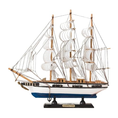 HUGGES 33 cm Segelboot-Modell, weißes handgefertigtes Boot aus Holz, Desktop-Schnitzerei, Büro-Display, Heimdekoration, Kunsthandwerk, Dekoration von HUGGES