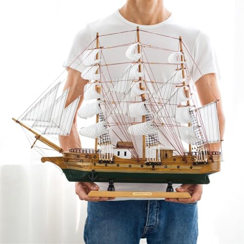 HUGGES 60 cm Segelboot-Modell, Holzsimulation, bemalte Dekorationen, Zuhause, Kinderzimmer, Dekoration, Urlaub, Geschenk, handgefertigt, Boot, Männer und Frauen von HUGGES