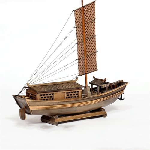 HUGGES Antikes Segelboot, gravierte Dekoration, 32 cm, Bootsmodell, handgefertigt, Tisch-Miniboot, Fischerboot, Kunsthandwerk von HUGGES