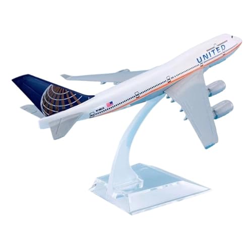 HUGGES Flugzeugmodell, Legierungssimulation für United Airlines, für Boeing B747, Nachbildung, Schreibtisch-Ornament, Miniatur-Ausstellungsständer, 16 cm von HUGGES