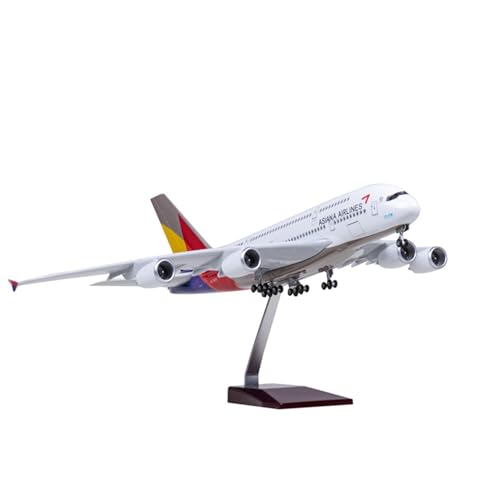HUGGES Flugzeugmodell-Simulation, Desktop-Dekoration, 45 cm, geeignet für Asiana Flag Airlines, geeignet für Airbus A380, Miniatur-Kunststoff-Harz-Dekoration von HUGGES