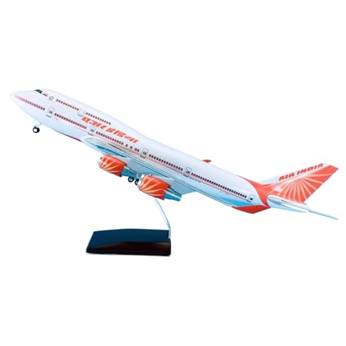 HUGGES Nachbildung eines Flugzeugmodells, 47 cm, mit Rädern, Flugzeugmodell-Schreibtisch für Boeing B747-400, für Air India, Miniatur-Flugzeugmodell von HUGGES