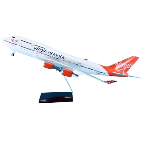 HUGGES Nachbildung eines Flugzeugmodells, 47 cm, mit Rädern, dekoratives Miniatur-Büroflugzeug für Boeing B747-400 für Virgin Atlantic, Flugzeugmodell, Kunstharz von HUGGES