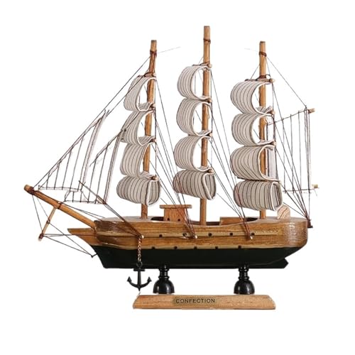HUGGES Segelboot-Modell, 21 cm, kreative Holz-Tischdekoration, grüner Rand, Miniatur-Segelboot-Dekoration, Kinderzimmer, Kunsthandwerk von HUGGES